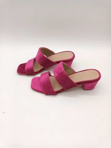 Chic Pink Velvet Block Heels