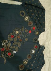 Dark Grey Floral Stone Work Nida Fabric Naqab with