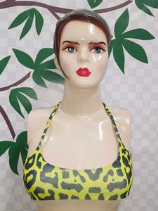(800)Neon Leopard Print Bikini Top