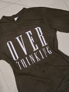 Olive Green "Overthinking" Graphic T-Shirt