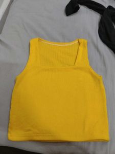 Yellow Square Neck Crop Top