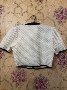 White Textured Crop Jacket