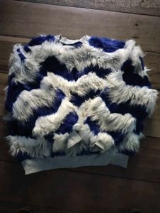 length 22,Fuzzy Blue &amp; White Striped Sweater