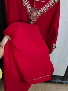 Elegant Embroidered Red Kurta
