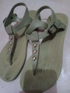 Green T-Strap Sandals