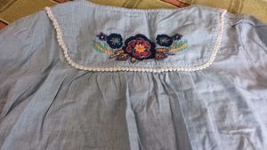 Embroidered Blue Cotton Kurta