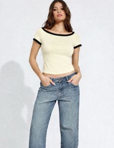 Cream & Black Trim Boat Neck Top