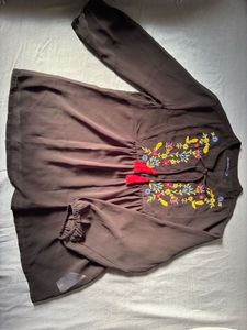 Embroidered Black Blouse with Tassels