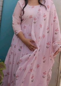 Chic Pink Floral Anarkali Gown