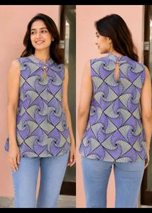 Stylish Purple Geometric Sleeveless Top