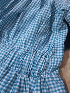 Crop Blue Gingham Square Neck Top