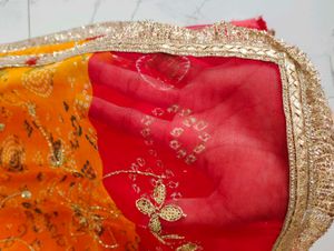 Vibrant Yellow &amp; Red Saree