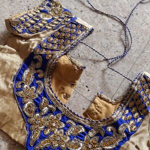 Stunning Blue &amp; Gold Embellished Saree