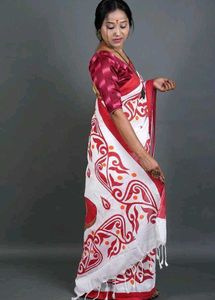 Elegant White &amp; Red Saree
