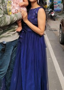 NAVY BLUE SEQUIN NET GOWN