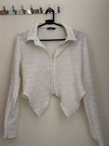 Chic Textured White Long Sleeve Top