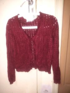 Maroon Crocheted Cardigan