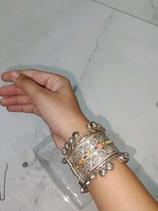 Boho Silver Cuff Bracelet with Beads