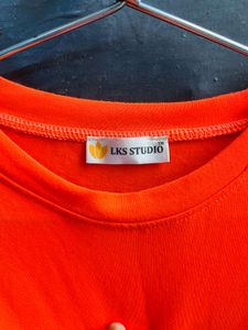 Orange Graphic Print Top