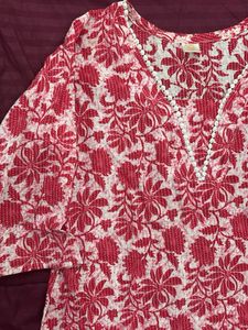 Red Floral Print Kurta
