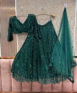 Stunning Emerald Sequin Lehenga Choli