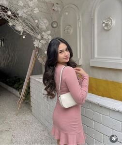 Chic Pink Ribbed Wrap Dress