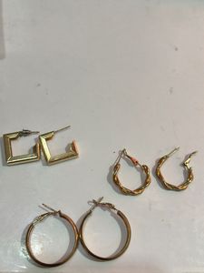 3 Pairs Gold Tone Hoop Earrings