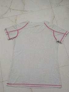 Women's White T-Shirt with Pink Accents