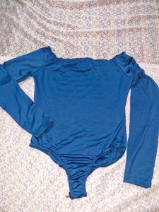 Elegant Blue Long Sleeve Bodysuit