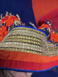 Embroidered Blue &amp; Orany Saree 🔥