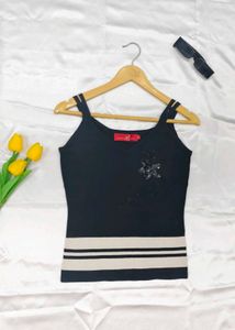 Black Embellished Tank Top