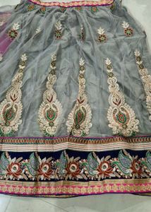 Gray Pink And Blue Combination Lahenga