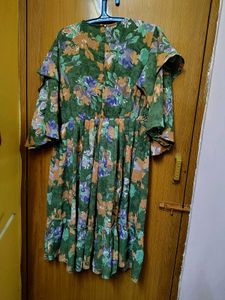 New Floral Print Midi Dress with Embellished Belt