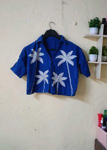 Blue Palm Tree Print Shirt