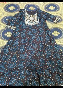 Elegant Navy Bandhni print Kurta with embroidery