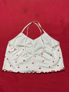 White Heart Print Cami Crop Top