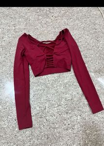 Maroon Long Sleeve Cropped Top