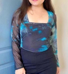 Stylish blue Tie-Dye Mesh Top