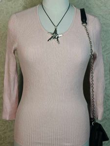 Pink Ribbed Long Sleeve Top