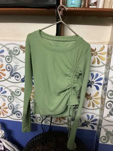 Mint Green Ruched Long Sleeve Top