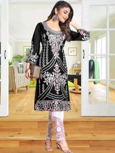Elegant Embroidered Black Kurta Set