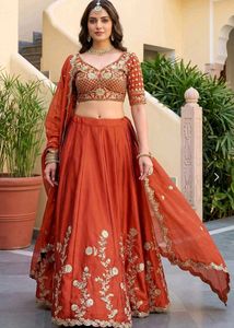 Elegant Orange Embroidered Lehenga Choli