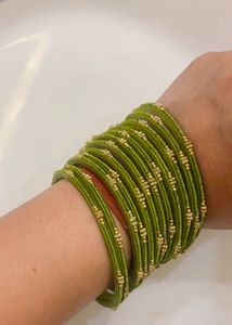 New Green Beaded Bangles(set of 12)