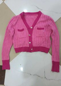 Pink contrast border korean cardigan