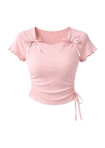 Pink Ribbon Tie Crop Top