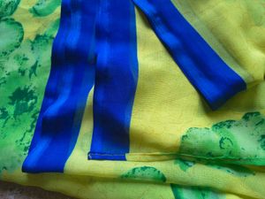 Yellow Floral Print Saree