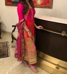 Stunning Pink Kurta Set with Gold Embellishments