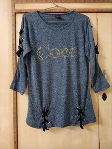 Women’s Blue Grey Lace-Up Top | Size M |