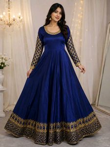 Premium Women's Navy Blue Silk Embroidered Gown wi