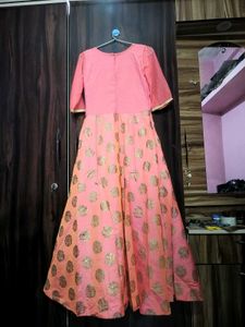Elegant Coral Gown with Gold Accents